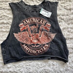 Papaya Black Vintage Motorcycle Graphic Tee with Rust Red Print